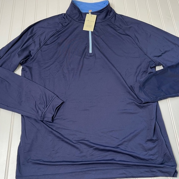 Peter Millar Springs Stretch Chamois 1/4 Zip Pullover Golf Navy Medium NEW 764 - Picture 1 of 4